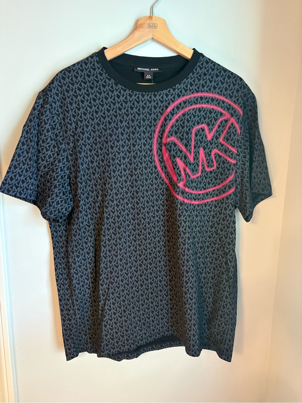 Michael Kors Black Short Sleeve Tee with Pink MK Logo